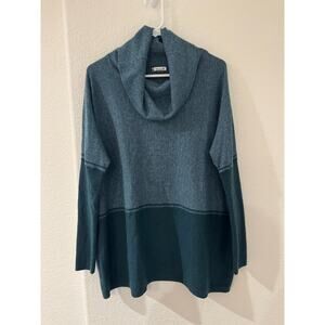 Smartwool Sweater Women's Sz M Blue Green Cowl Neck Long Sleeves Wool Blend